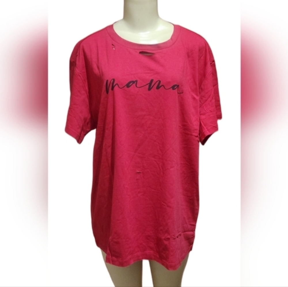 NEW "Mama" Distressed T-shirt. Red with black letters. Sx. 2xl